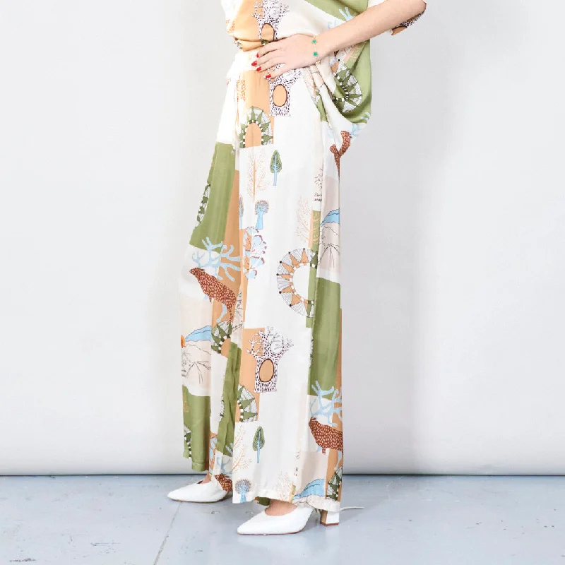 Nature-inspired silk-touch wide-leg pants wholesale