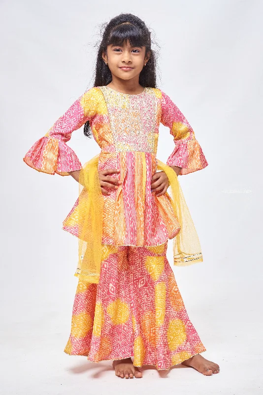 Classy Sequin Pleated Brown Kurti & Sharara: Traditional Flair for Girls