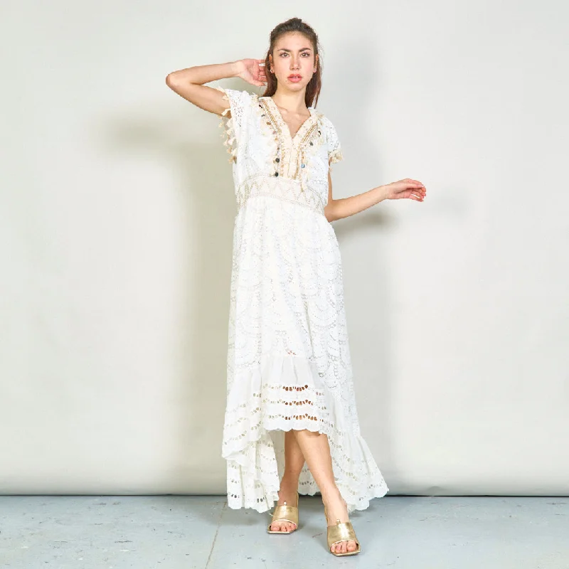 Boho lace oversize maxi dress with tassels wholesale