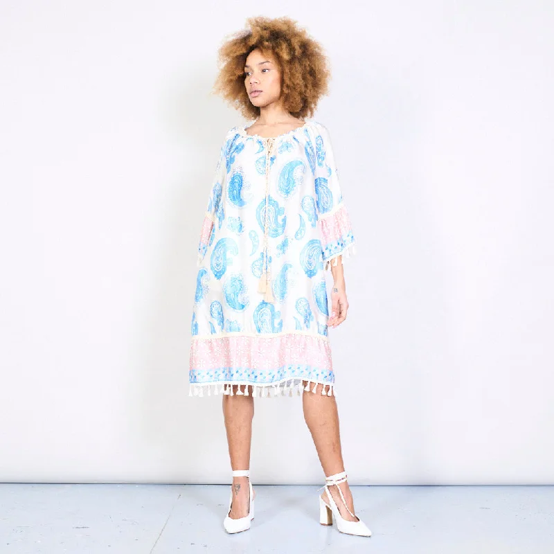 Boho tassel trim printed dress wholesale