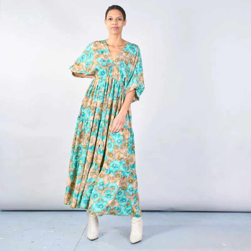 Floral print maxi dress with tie-back waist wholesale