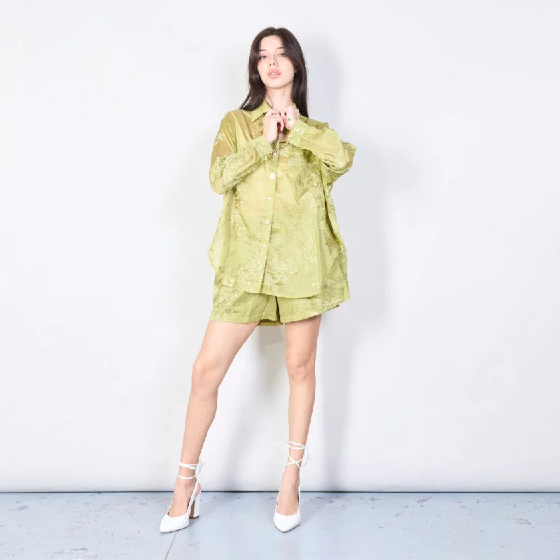 Embroidered silk-touch shirt and shorts set wholesale