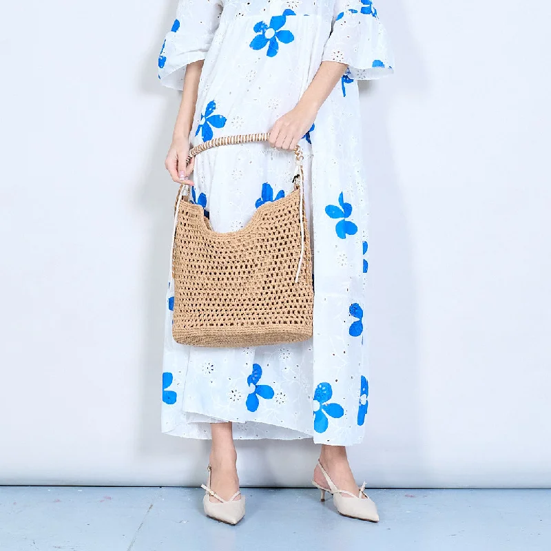 Woven shoulder bag with wrapped handle wholesale