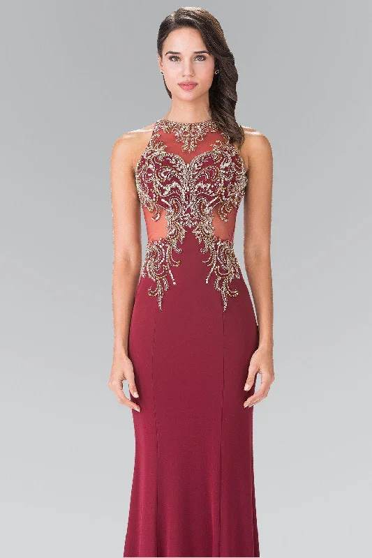 Long Sleeveless Beaded Illusion Dress by Elizabeth K GL2325