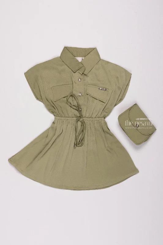 Green Glamour: Cut-Away Collared Organza Frock for Girls