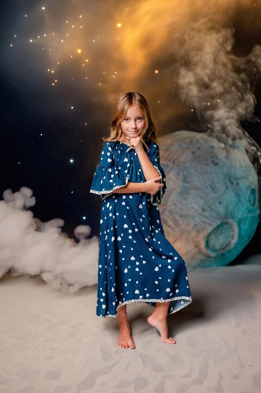 CAMELIA - GIRLS VISCOSE NIGHTDRESS NAVY WITH WHITE HEARTS Shorts pajama sets