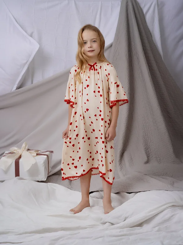 CAMELIA - GIRLS VISCOSE NIGHTDRESS WHITE WITH RED HEARTS Three-piece pajama sets