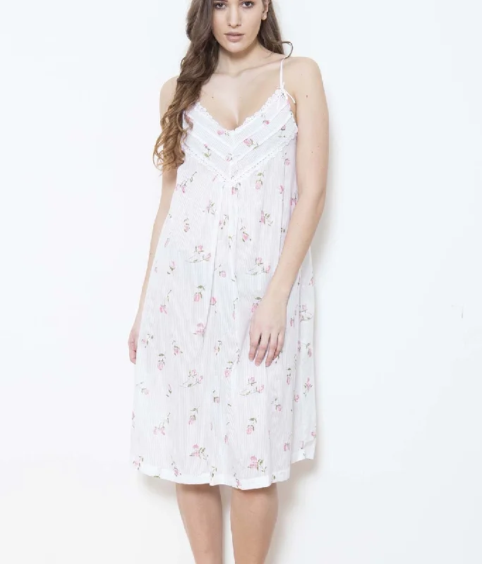 Cottonreal 'Rosebud Stripe' (Floral White) Zad Nightdress Minimalist pajama sets