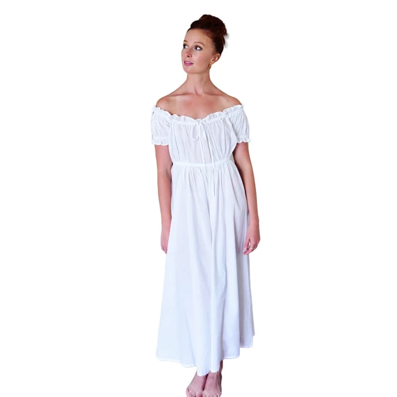 Darcey Cotton Nightdress with Ruffled Sleeves in White Loungewear pajama sets