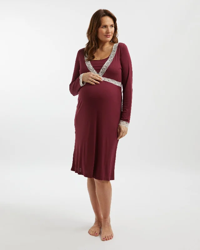 Maternity & Nursing Long Sleeve Lyocell Nightdress - Berry Family matching pajama sets