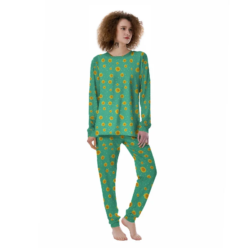 Polka Dot Sunflower Watercolor Print Pattern Women's Pajamas Warm pajama sets