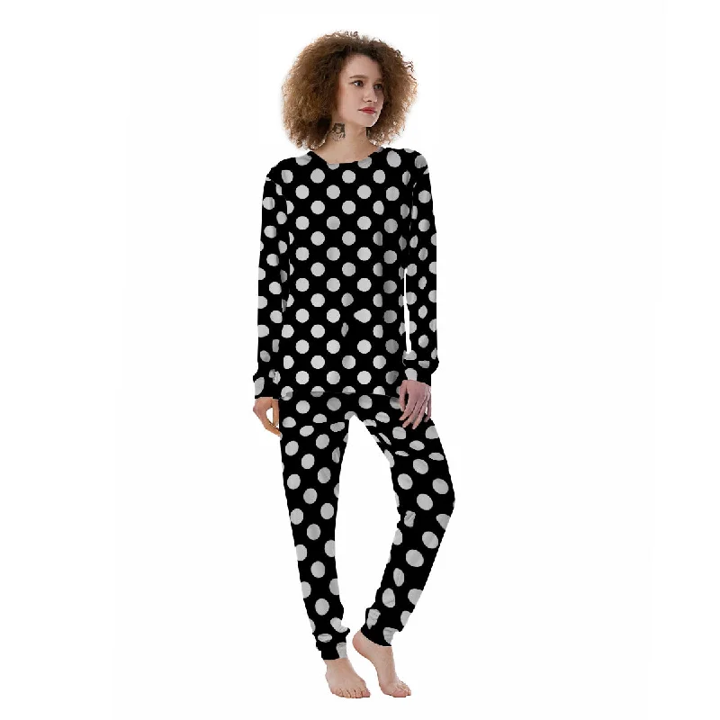 Polka Dot White And Black Print Pattern Women's Pajamas Lightweight pajama sets