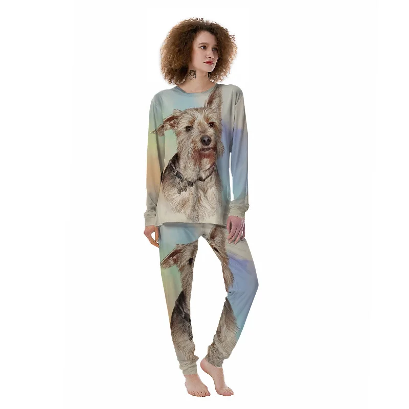 Portrait Yorkshire Terrier Print Women's Pajamas Flannel pajama sets