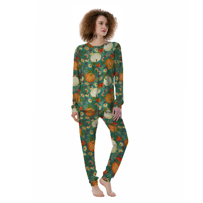 Pumpkin Vintage Print Pattern Women's Pajamas Best-selling pajama sets 2024