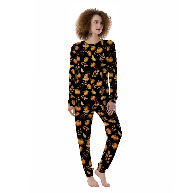 Pumpkin Watercolor Print Pattern Women's Pajamas Trendy pajama sets for women