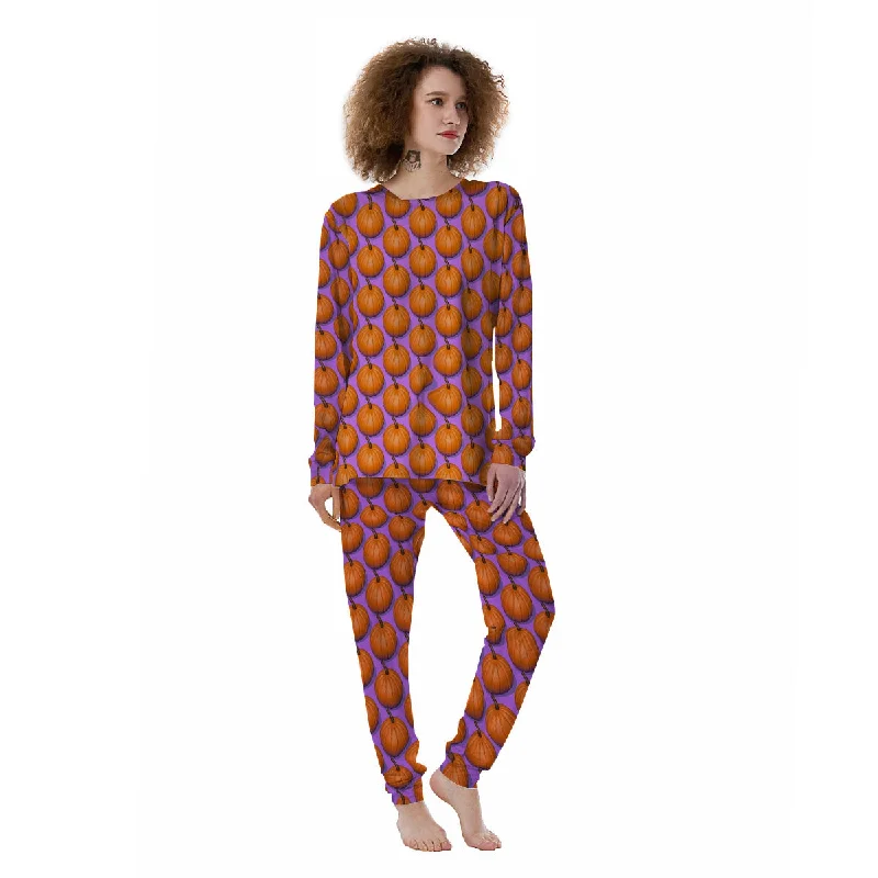 Pumpkin Wave Print Pattern Women's Pajamas Softest pajama sets