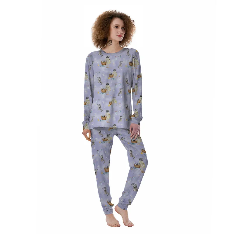 Raccoon Watercolor Print Pattern Women's Pajamas Best pajama sets for honeymoon