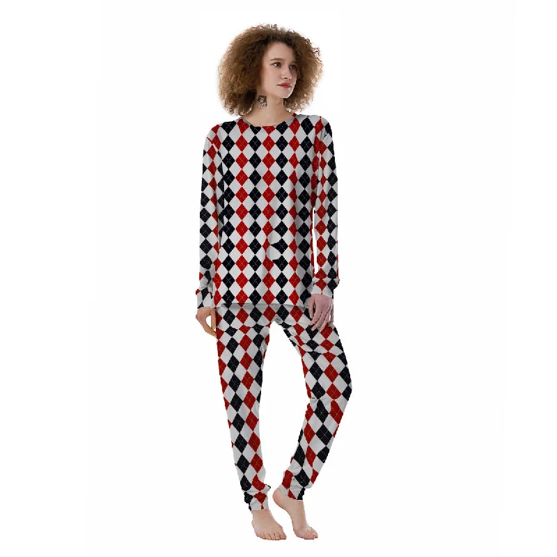 Red White And Black Argyle Print Pattern Women's Pajamas Forever 21 pajama sets