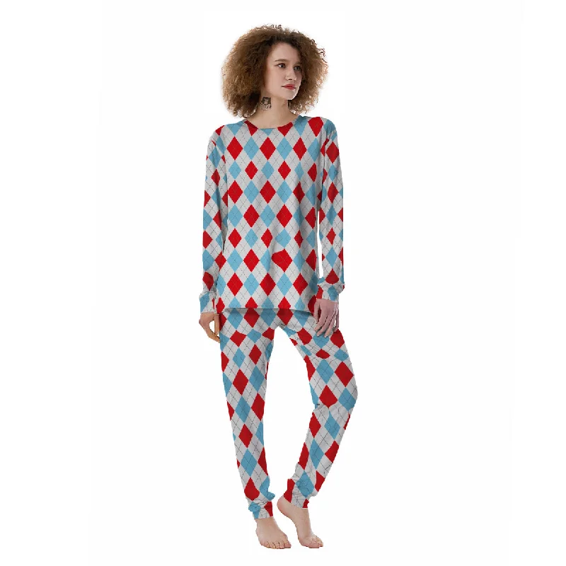 Red White And Blue Argyle Print Pattern Women's Pajamas Calvin Klein pajama sets