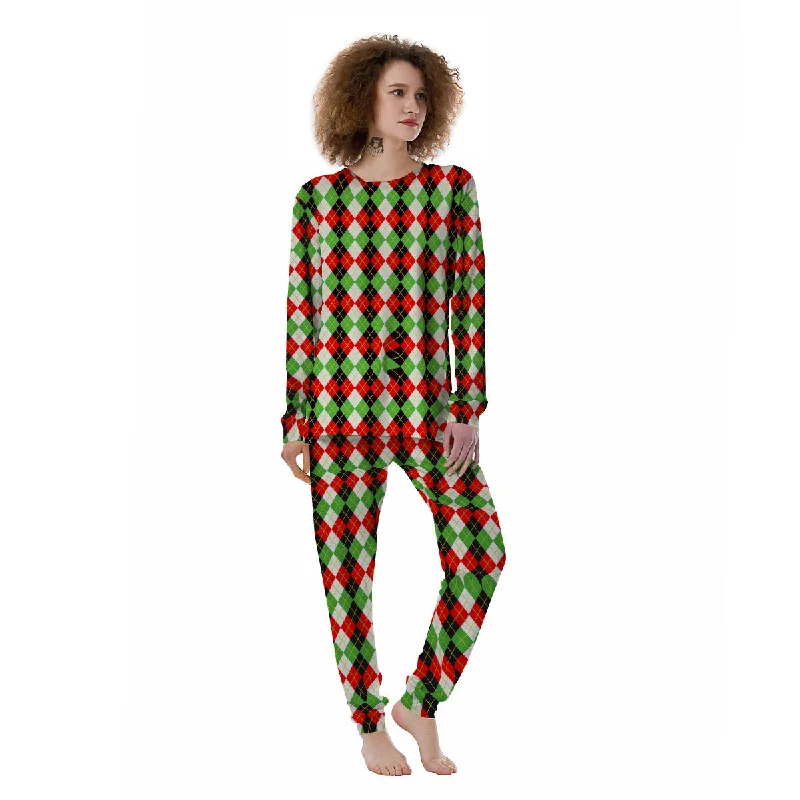 Red White And Green Argyle Print Pattern Women's Pajamas Victoria’s Secret pajama sets