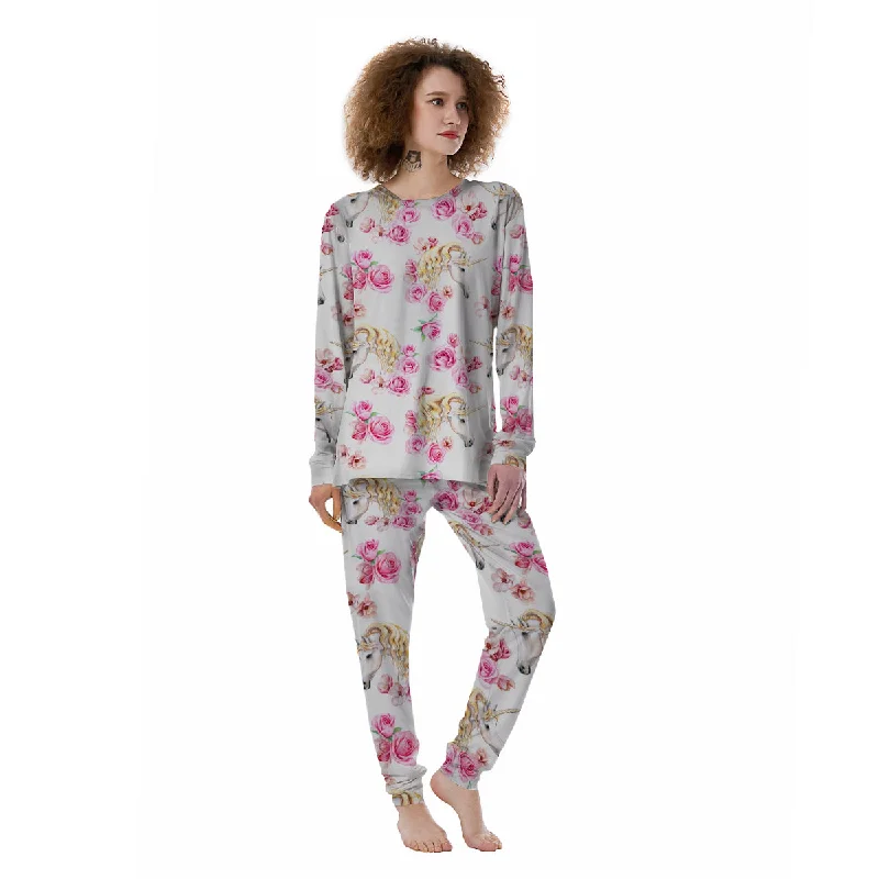 Rose Fairy White Unicorn Print Pattern Women's Pajamas Sleeveless pajama sets