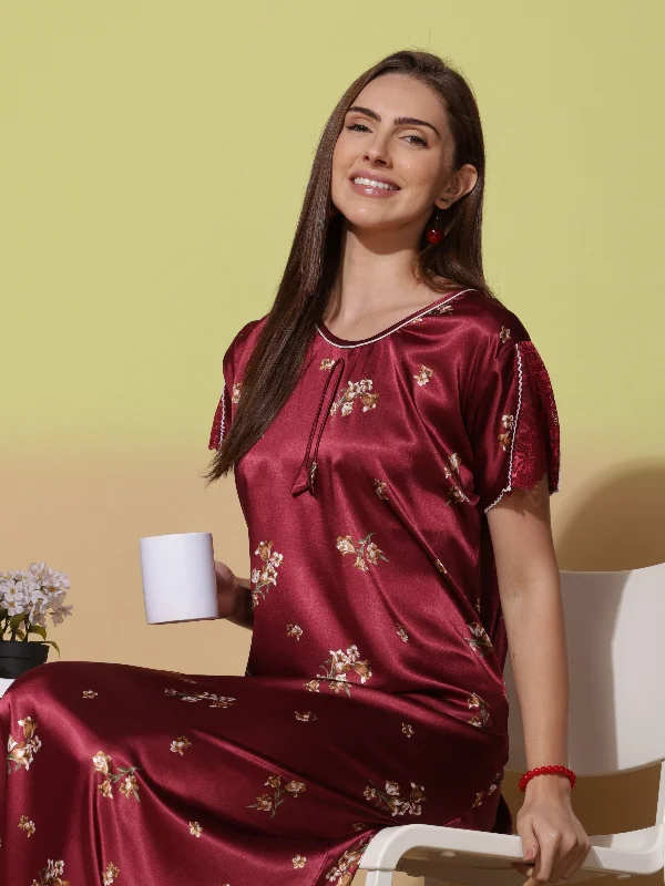 Ruby Red Satin Nighty - Luxurious Designer Nightdress Sleepwear pajama sets