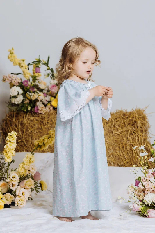 VANESSA - GIRLS COTTON NIGHTDRESS BLUE FLOWERS Movie night pajama sets