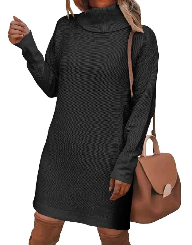 Anrabess Turtleneck Oversized Knit Pullover Sweater Dress Wrinkle-resistant sweaters