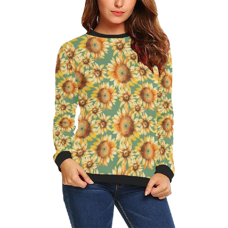 Drawing Sunflower Print Pattern Women Crewneck Sweatshirt Cheap sweaters