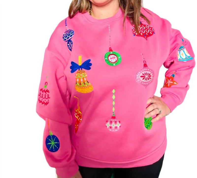 Embroidered Ornament Pullover In Pink Cropped sweaters