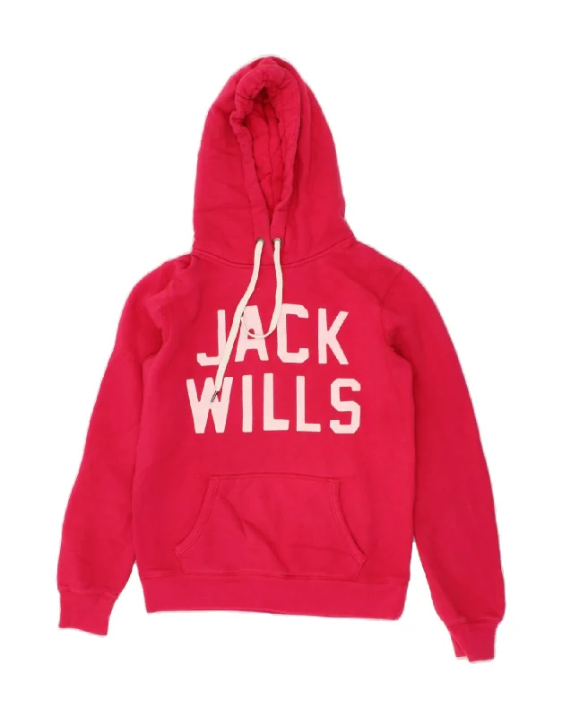 JACK WILLS Womens Graphic Hoodie Jumper UK 10 Small  Pink Cotton Best sweaters for winter