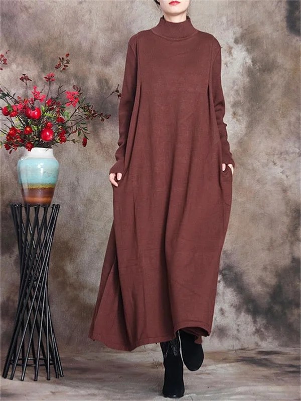 Retro Solid Color Comfortable Women'S Sweater Dress Turtleneck sweaters