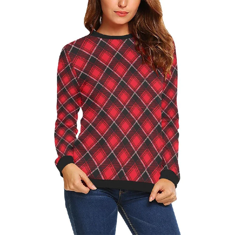 Scottish Royal Stewart Tartan Red Plaid Women Crewneck Sweatshirt Mohair sweaters