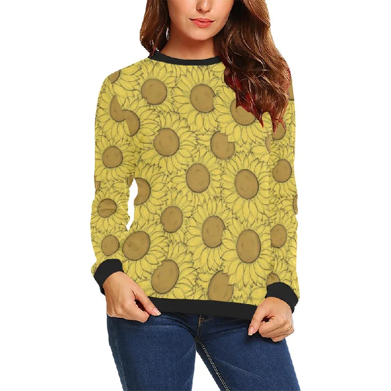 Sunflower Drawing Print Pattern Women Crewneck Sweatshirt Formal sweaters