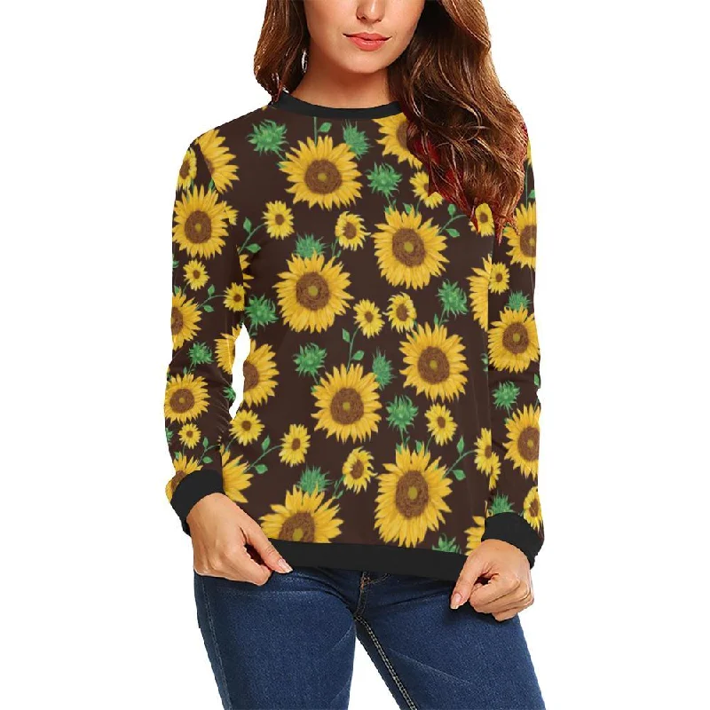 Sunflower Pattern Print Women Crewneck Sweatshirt Date night sweaters