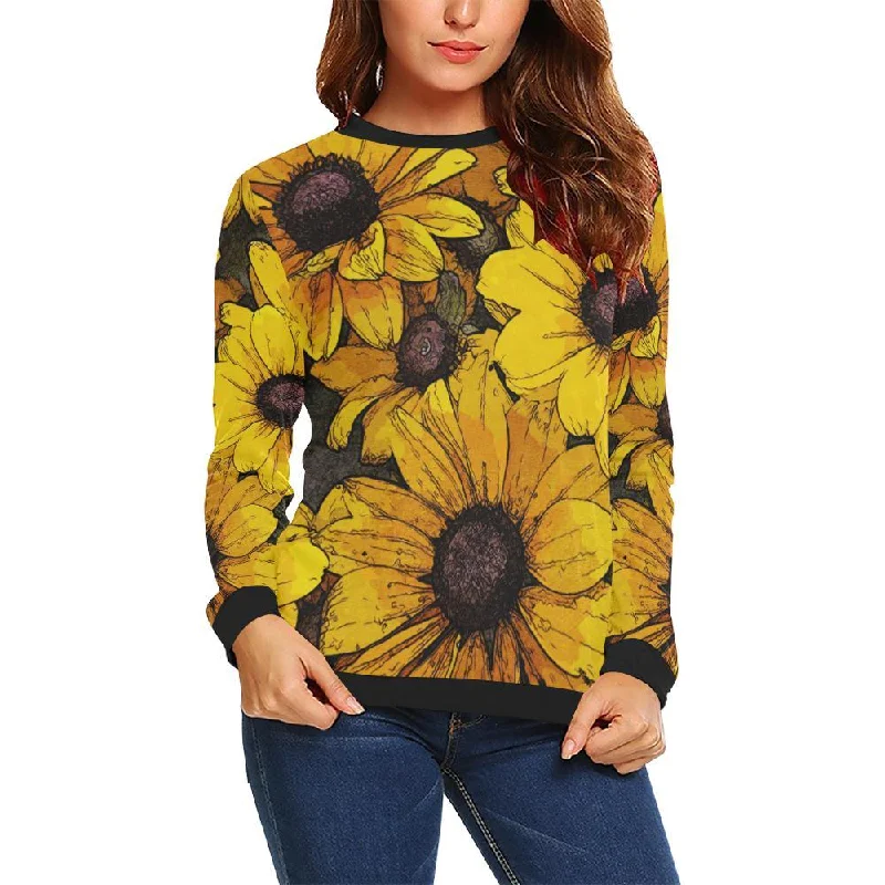 Sunflower Print Pattern Women Crewneck Sweatshirt Anti-pilling sweaters