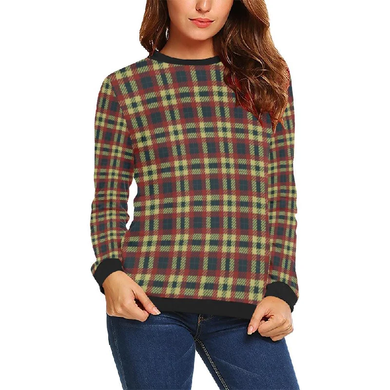 Tartan Scottish Blue Gold Red Plaid Women Crewneck Sweatshirt Women's sweaters