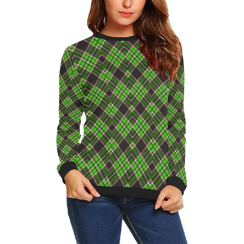 Tartan Scottish Brown Green Plaid Women Crewneck Sweatshirt Men's wool sweaters discount