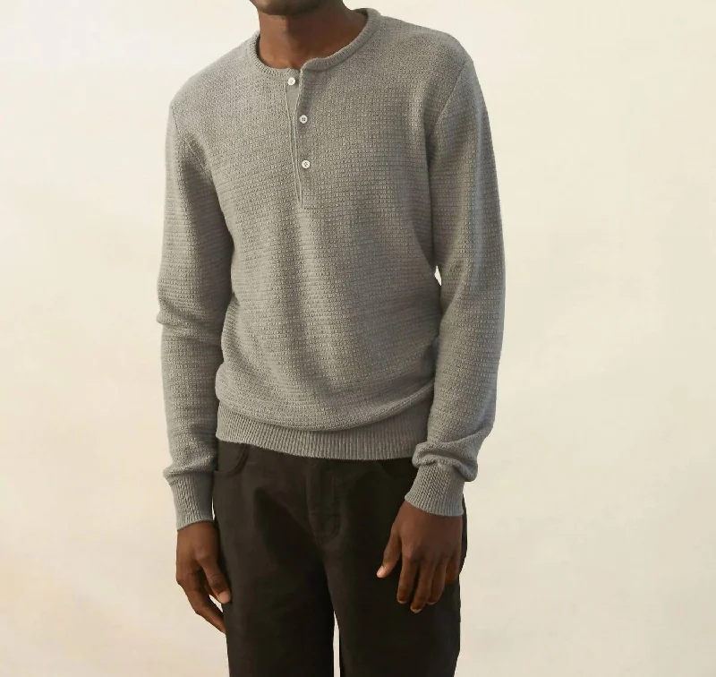 Textured Sweater Henley In Steel Grey Cashmere sweaters