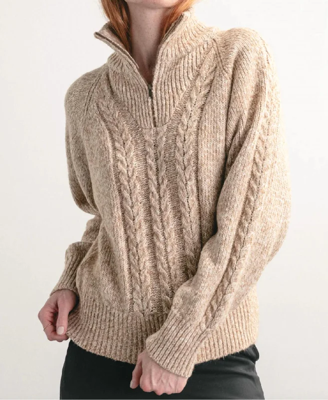 Trusty Cable Knit Sweater In Desert Sand V-neck sweaters