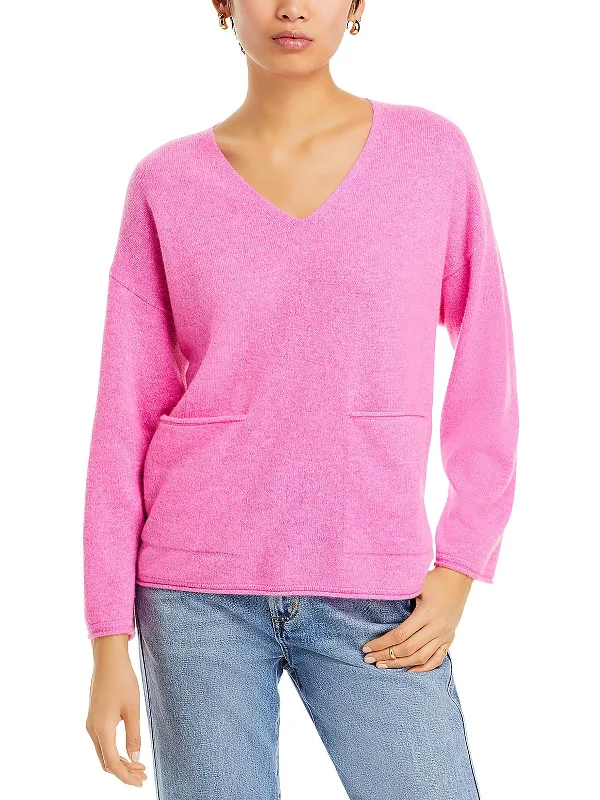 Womens Cashmere Ribbed Trim Pullover Sweater Soft-touch sweaters