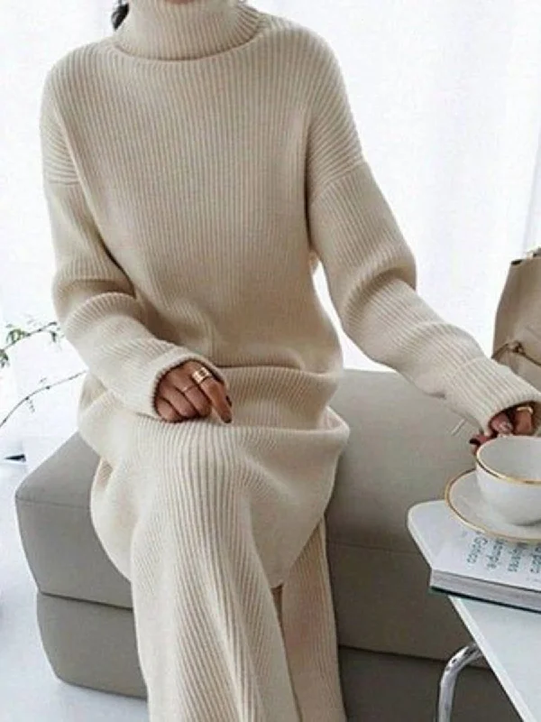 Women'S Solid Color High Neck Long Knitted Dress Travel sweaters