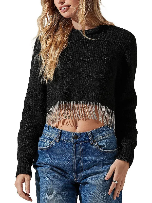 Womens Wool Blend Rhinestone Crop Sweater Best sweaters for layering