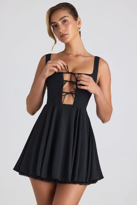 Tie-Detail A-Line Micro Mini Dress in Black Revolve mini dresses