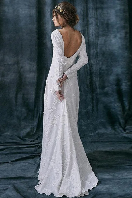 Jewel-Neck Sheath Floor-Length Dress With Appliques And Deep-V Back-715272 Beautiful Lace Gown