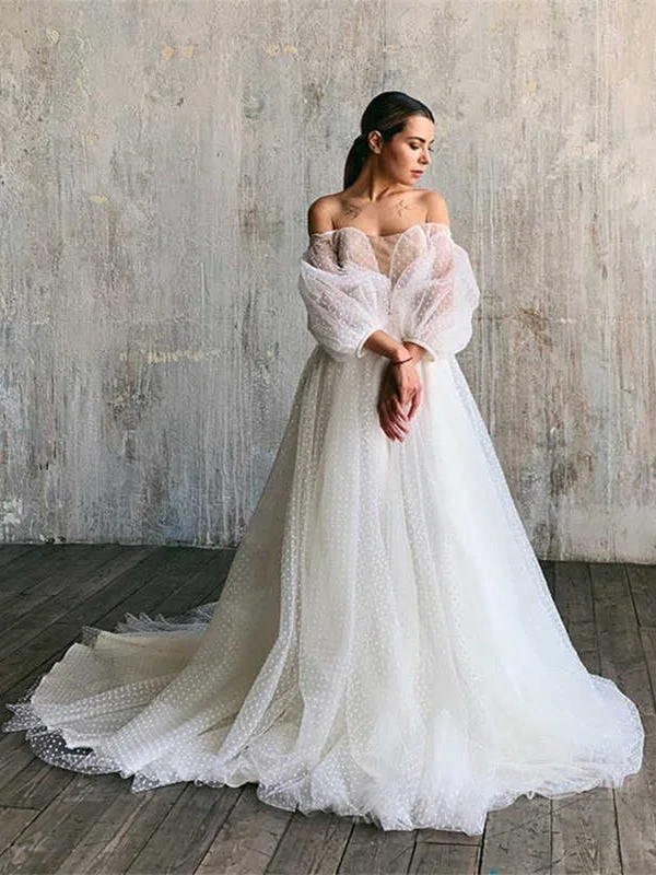 Lovely Dolka Dots Tulle Wedding Dresses, A-line Wedding Dresses, Bridal Gown, 2021 Wedding Dresses Beautiful Bridal Gown