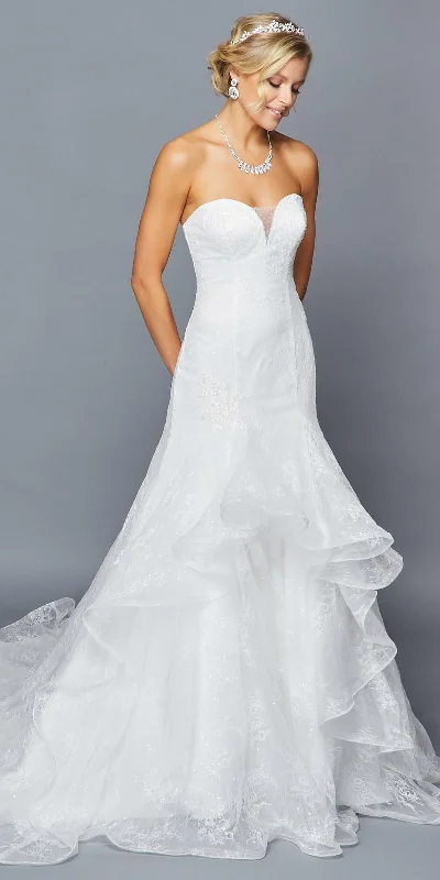 DeKlaire Bridal 416 Strapless Plunging Sweetheart Neckline Illusion Panel Chapel Train Mermaid Wedding Dress Soft Lace Gown