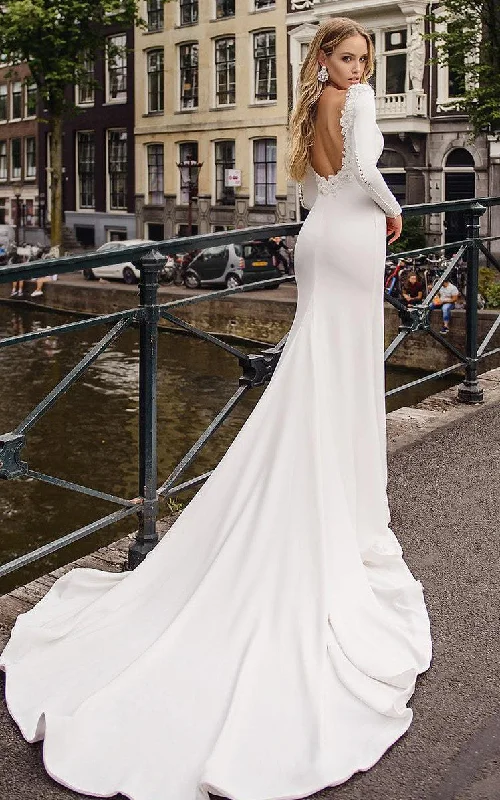 Sexy Bateau Mermaid Satin Court Train Wedding Dress with Beading-716056 Simple Satin Gown