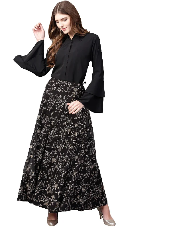 Ahalyaa Indowestern Black Shirt With Skirt Set Beach unclassified skirts