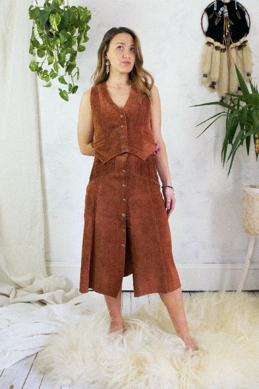 Vintage Sienna Suede Vest + Skirt Set Party unclassified skirts